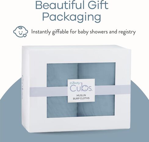 غطاء مقعد سيارة للأطفال مصنوع من قطن الموسلين وقطعة قماش للتجشؤ من الموسلين مكونة من 6 قطع، باللون الأزرق الهادئ مجمعة من Comfy Cubs in Kuwait