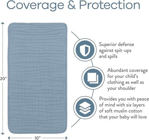 غطاء مقعد سيارة للأطفال مصنوع من قطن الموسلين وقطعة قماش للتجشؤ من الموسلين مكونة من 6 قطع، باللون الأزرق الهادئ مجمعة من Comfy Cubs in Kuwait