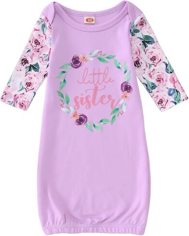 Newborn Infant Baby Girl Long Sleeve Romper Little Sister Onesie Cute Wildflower Floral Bodysuit Fall Winter Outfit in Saudi Arabia