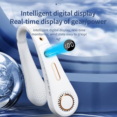 Bladeless Neck Fan - 4500mAh Rechargeable Portable Fan (MAX 10H) - Low Noise 4 Speed Personal Fan -Foldable Wearable Fan with 2 Adjustable Duct Design - Travel Fan for Camping, Outdoor in Saudi Arabia