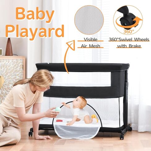 Baby Bassinet, Playpen for Baby, 3 in 1 Bedside Bassinet with Quickly Adjustable Height,Mosquito Net, Easy Folding Portable Bedside Sleeper for Infant Newborn in Saudi Arabia
