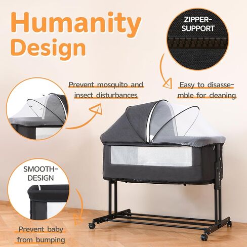 Baby Bassinet, Playpen for Baby, 3 in 1 Bedside Bassinet with Quickly Adjustable Height,Mosquito Net, Easy Folding Portable Bedside Sleeper for Infant Newborn in Saudi Arabia