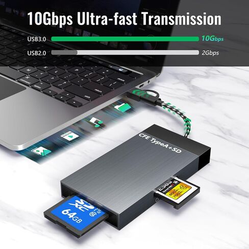 قارئ بطاقات الذاكرة CFexpress Type A وSD ثنائي الفتحات، قارئ بطاقات USB 3.1 ثنائي الفتحات بسرعة 10 جيجابت في الثانية، قارئ بطاقات CF، SDHC، SD، SDXC، قارئ بطاقات الذاكرة متوافق مع أنظمة التشغيل Windows/Mac OS/Linux/Android in Kuwait
