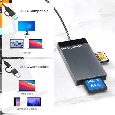 قارئ بطاقات الذاكرة CFexpress Type A وSD ثنائي الفتحات، قارئ بطاقات USB 3.1 ثنائي الفتحات بسرعة 10 جيجابت في الثانية، قارئ بطاقات CF، SDHC، SD، SDXC، قارئ بطاقات الذاكرة متوافق مع أنظمة التشغيل Windows/Mac OS/Linux/Android in Kuwait