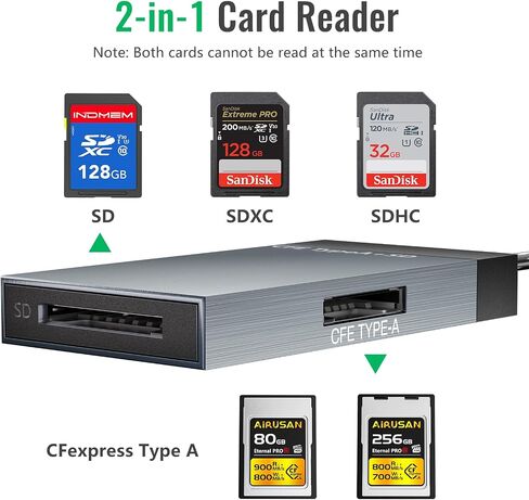 قارئ بطاقات الذاكرة CFexpress Type A وSD ثنائي الفتحات، قارئ بطاقات USB 3.1 ثنائي الفتحات بسرعة 10 جيجابت في الثانية، قارئ بطاقات CF، SDHC، SD، SDXC، قارئ بطاقات الذاكرة متوافق مع أنظمة التشغيل Windows/Mac OS/Linux/Android in Kuwait