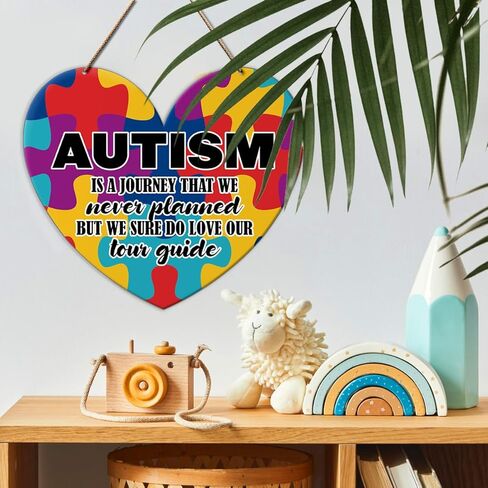 علامة باب حائطية للتوعية بالتوحد، علامة ملهمة للتوحد، غرفة نوم الأطفال، غرفة نوم الأطفال، لوحة ديكور جدارية معلقة من الخشب، هدايا تحفيزية للأطفال الذين يعانون من التوحد، التوحد هو رحلة in Kuwait