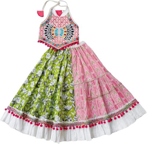 مجموعة ملابس عرقية للأطفال من القطن الناعم على شكل فراشة وردية اللون من Lehenga Choli للفتيات من سن 6 إلى 18 شهرًا in Saudi Arabia
