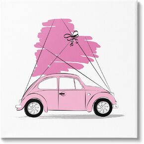 Stupell Industries Trendy Pink Buggy Car Chic Wrapped Heart Canvas Wall Art, Design By Martina Pavlova