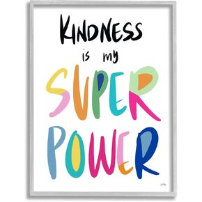 Stupell Industries Kindness is My Super Power Motivational Hero Phrase, Designed by Elizabeth Medley Gray Framed Wall Art, 16 x 20, Multi-Color