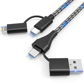 60W 4-in-1 USB C Cable Lightning Cable, 20FT/6M [Fast Charging & Data Sync] Long Nylon Braided Multi iPhone Charger Cord Lightning/Type C/USB A for iPhone 15 Pro Max/14/13/Samsung Galaxy/iPad/MacBook