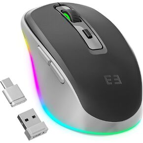 seenda Wireless Mouse, Type C Mouse with Jiggler - Light Up USB C Mouse, USB&Type C Receiver, Build-in Jiggler Mover Compatible with MacBook,iPad,Windows Tablet/Laptop/Computer, Grey