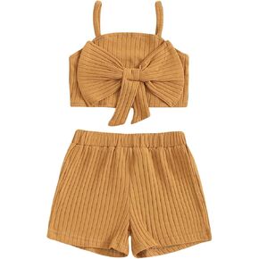 Toddler baby Girls Summer Clothes Baby Tank Tops shorts pants Ribbed Bow Solid Little Girls Hot Outfit 2pcs Set