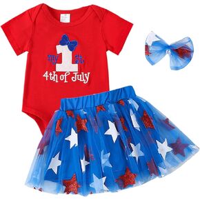 My First 4th Fourth Of July Baby Girl Outfit Newborn Red Romper Onesie And White Blue Tutu Skirt Dress USA Clothes