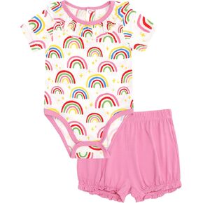 Baby Girl Outfits Ruffle Bodysuit with Bloomer Shorts Set Summer Clothes Set for Infants,Viscose Made from Bamboo