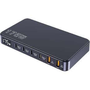 175W USB C Charger, LCD Display Compact 6-Ports GaN Charger, PD 100W PPS 45W QC60W Fast Charging Station for MacBook Laptop, iPhone 15 14, Galaxy S23 Ultra, iPad and More