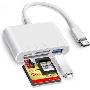 SD Card Reader, USB C to Micro SD/TF/CF Memory Card Reader, 4 in 1 USB Type C Camera Adapter for iPhone 15, iPad Pro, MacBook, Supports Memory Card SD/Micro SD/TF/Compact Flash