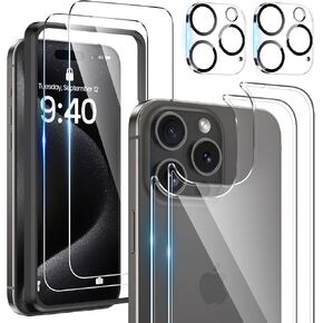 Maxdara [Upgrade [6 in 1] for iPhone 15 Pro Screen Protector(6.1 inch), iPhone 15 Pro Back Screen Protector and Front Screen Protector with Camera Lens Protector [2+2+2 Pack], 9H Hardness, Ultra HD