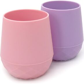2 Pack Tiny Cup for 4 months+ | Silicone Baby Cups 6-12 months Baby Boy Gift, Open Cup for Baby Essentials Baby Led Weaning Supplies 2oz (Aquamarine)