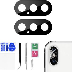 2 Sets for iPhone X OEM Back Camera Lens Glass Replacement for iPhoneX 10 Rear Main Camera Lens with Dual-Sided Adhesive Repair Kit Fix Tool Tweezers A1865 A1901 A1902
