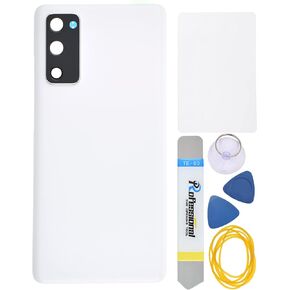 Cloud White Plastic Back Panel Cover Replacement for Samsung Galaxy S20 FE 5G with Rear Camera's Frame Rear Camera's Glass Cover Pre-Install Adhesive and Installation Instruction Tool Kit