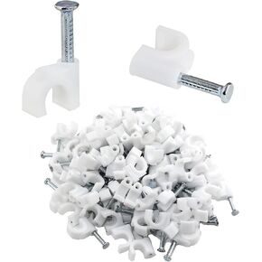 100Pcs Nail Cable Clips with Steel Nail, 6mm White Cable Wire Management Clips for Ethernet Cable, Telephone Cable, TV Wire Cable, Print Cable