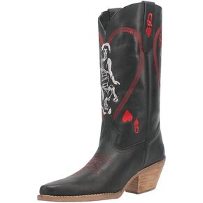 Dingo Womens Queen A Hearts Round Toe Casual Boots Mid Calf Mid Heel 2-3" - Black