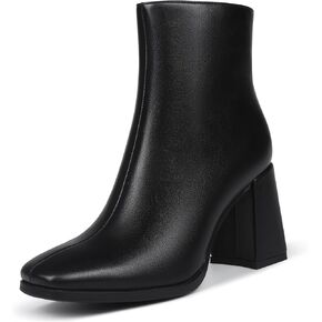 Womens Square Toe Ankle Boots Chunky Heel Causual Comfort Ankle Booties Dress Boots for Women