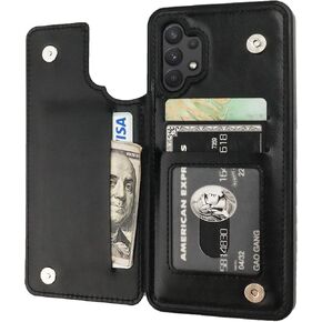 Compatible with Samsung Galaxy A32 Wallet Case with Card Holder, PU Leather Kickstand Card Slots Case, Double Magnetic Clasp and Durable Shockproof Cover 5G 6.5 Inch(Black)