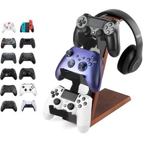 3 Tier Wood Controller Stand Compatible with PS4 PS5 ONE Switch,ps5 Controller Holder Headset pc Gaming Accessories,Video Game Controller Holder for Desk(Brown Wood)