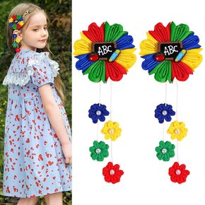2 Pcs Back to School Hair Clips Rainbow Pencil Flower Tassel Hairpin for Girls Cute Hair Accessories for First Day of School Kindergarten Hairpin Kids Alligator Hair Barrettes for Back to School Decor