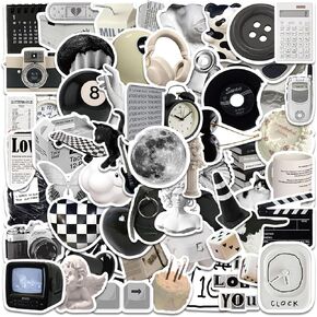61PCS Vintage Black and White Stickers,Y2K Aesthetic Stickers for Water Bottles Laptops Phone Scrapbooking,Vinyl Waterproof Retro Aesthetic Stickers for Kids Teens Girls
