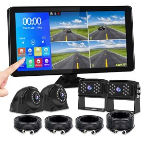 Vekooto RV Camera System, 4K Backup Camera with 10.36'' Touch Screen, Waterproof 4 AHD Rear Side View Camera, for Truck/Semi-Trailer/Camper/RV/Bus, 32GB Micro SD CardT9