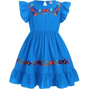 Baby Girls Mexican Ruffle A-Line Dress Toddler Kids Floral Embroidered Peasant Traditional Ethnic Wear Clothes