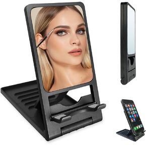 Cell Phone Stand Mirror, Foldable Phone Holder for Desk Compatible with Phone 15 14 13 12 11 Pro Xs Xs Max Xr X 8, Nintendo Switch, All Phones, Black