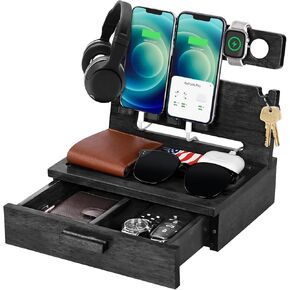 Gifts for Men Dad, Wood Phone Docking Station, Unique Birthday Gifts for Father from Daughter Son, Men Nightstand Organizer, Unique Husband Anniversary Best Gift for Him Boyfriend from Wife Girlfriend