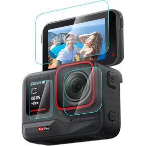 PULUZ Screen Protector for Insta360 Ace Pro, Ultra HD Clear 9H Tempered Glass Film, LCD Display Guard with Insta 360 Ace Pro Lens Guard Protector for Insta360 Ace Pro Action Camera Accessories