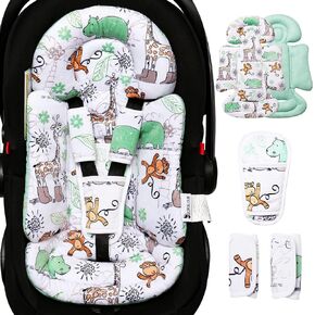 Infant Car Seat Insert, Enlarged Head Support for Baby Carseat, Reversible Newborn Insert with 3 Strap Covers, 2-in-1 Baby Car Seat Cushion for Stroller, Swing, Bouncer, Rocker - Pink Floral