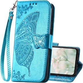 for Galaxy A35 5G Phone Case Wallet,Women Flip Folio Cover with Card Holders Butterfly Embossed PU Leather Kickstand Wrist Strap Purse Case for Samsung A35 5G 6.6 Inch (Purple)