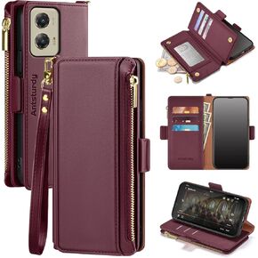 Antsturdy for Motorola Moto G Stylus 5G 2024 Wallet case with Card Holder Women Men,Moto G Stylus 2024 Phone case PU Leather Flip Cover Wrist Strap Zipper Credit Card Slots RFID Blocking,Black