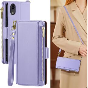 Antsturdy for iPhone XR Wallet Case Women Men 【RFID Blocking】,PU Leather Apple iPhone XR Crossbody Phone case Zipper with Wrist Strap Flip Folio Cover Credit Card Holder Slots,Black
