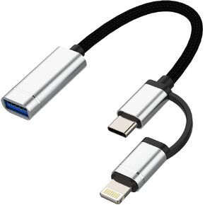OTG Cable Adapter(2in1) USB 3.0 Female to USB C Lightning Male Converter Type Thunderbolt Port Cord Dongle Camera Mouse Compatible for Samsung LG Apple iPhone 15 Pro Max iPad Air 14 13 11 12 X 8