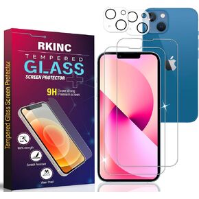 RKINC Screen Protector [2 + 2 Pack] for iPhone 13 Mini 5.4-Inch, Tempered Glass Film Screen Protector with 2 Camera lens Protector [LifetimeWarranty][Anti-Scratch][Anti-Shatter]