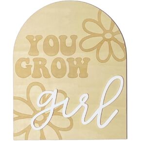 You Grow Girl Wooden Sign, Kid Bedroom Nursery Decor, Bohemian Arch Wooden Sign, Daisy Flower Nursery Sign, Girl Room Decor, Baby Announcement Plaques for Photo Props