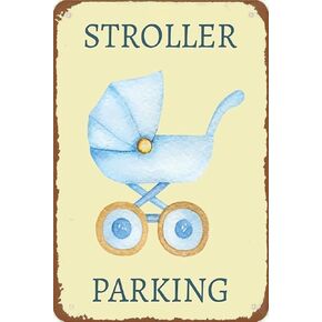 MATou Retro Stroller Parking Place Stroller Sign Stroller Baby Sign Metal Fun Metal Sign Retro Wall Decoration Home Door Garden Bar Restaurant 12x8 inches Tin Sign Metal Signs Wall Decor