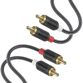 J&D 2 RCA Cables, RCA Cable Gold Plated Audiowave Series 2 RCA Male to 2 RCA Male Stereo Audio Cable with PVC Shelled Housing and Nylon Braid, 6 Feet