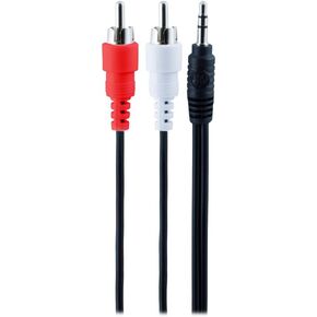 كابل محول GE Audio Y، 6 أقدام، 3.5 ملم ذكر إلى ذكر RCA، يعمل مع جميع العلامات التجارية، الهواتف الذكية، ستيريو، الكمبيوتر، أسود، 33568