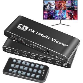 4K HDMI Multi-Viewer Switch 6 in 1 Out, NEWCARE HDMI Multi-Switcher for Seamless Switch 6x1/ 5x1/ 4x1/ 3x1/ 2x1, HDMI Multiviewer Support Dual Screen, 9 Viewing Modes, 4k x 2k, 1080P