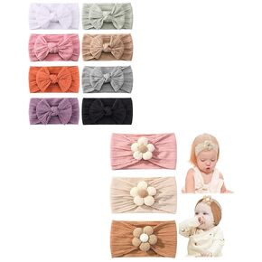 jollybows 8Pcs Nylon Headbands for Baby Girls+ 3Pcs Baby Girls Bows Flower Headbands Handmade Hair Accessories for Kids Toddlers Infants Newborn