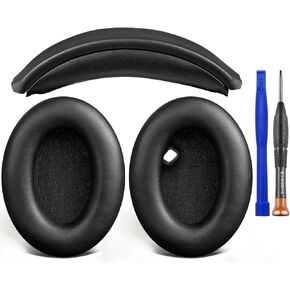 SOULWIT Ear Pads Cushions + Headband, Replacement Kit for Sony WH-1000XM4 (WH1000XM4) Over-Ear Headphones, Replacement Headstrap Pad & Earpads Repair Part - Black