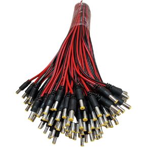 DC Power Pigtails Cable, 20Pcs DC 5.5 X 2.1 mm Barrel Male DC Plug Connector Pigtail for Security Camera Wire